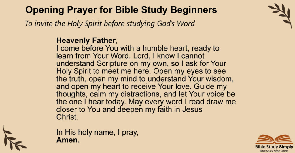 Infographic for opening prayer for Bible study beginners.