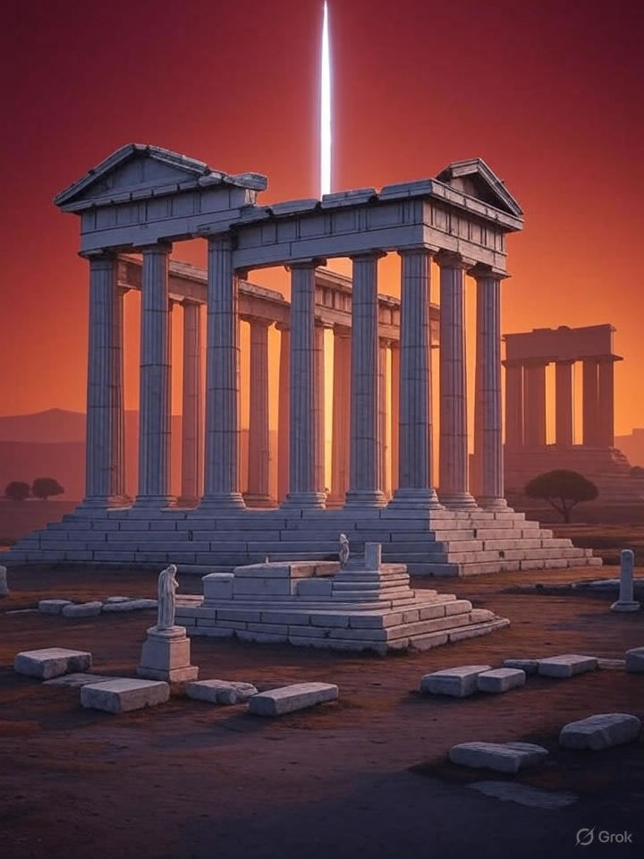 Infographic image of the ancient temple of Zeus near the church in Pergamum.