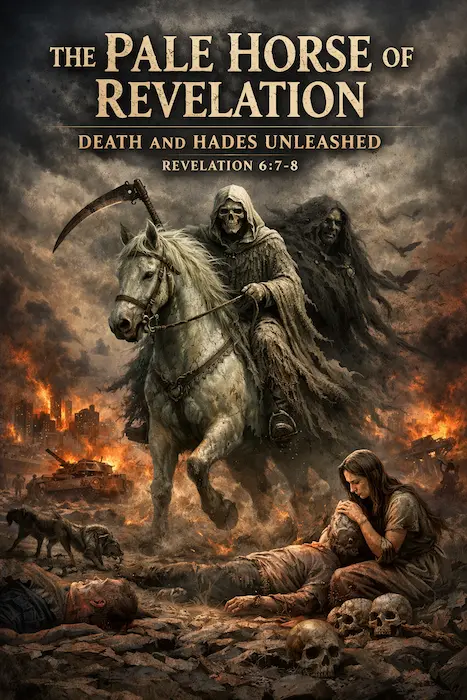 Infographic image of the pale horse of Revelation behind the fourth seal.