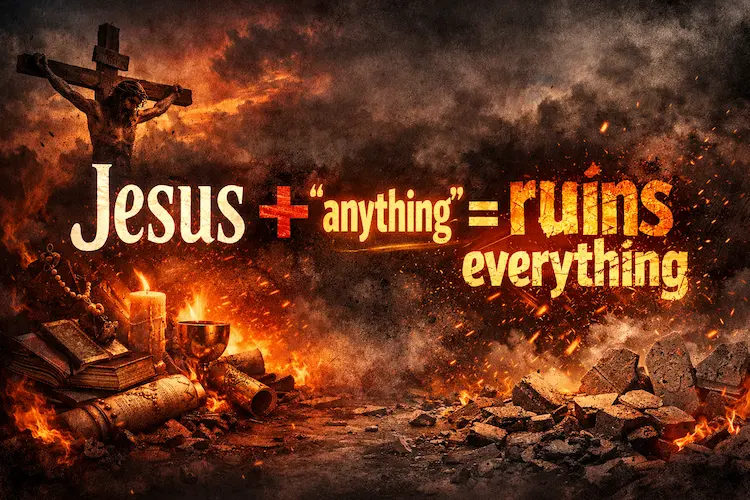 Infographic about religion is a lie and Jesus plus anything ruins everything.