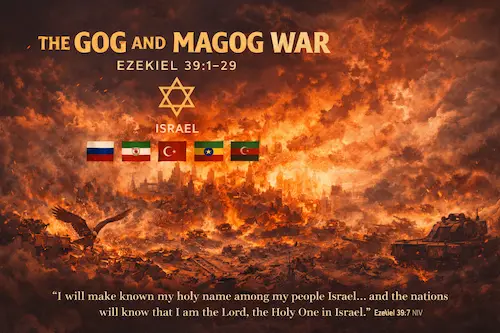 Infographic on the war and magog war in Ezekiel 39.