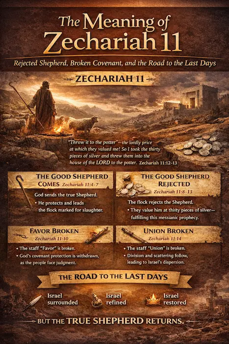 Infographic image of commentary on the meaning of Zechariah 11