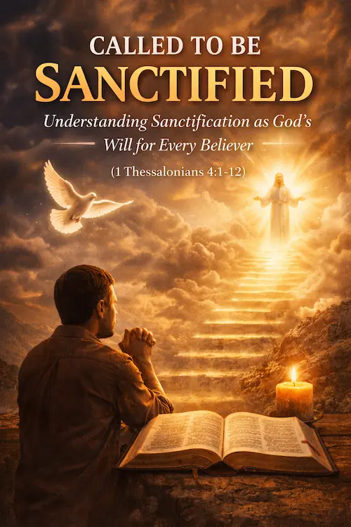 Infographic of being sanctified in our Christian walk. Understanding the sanctification process in 1 Thessalonians 4.