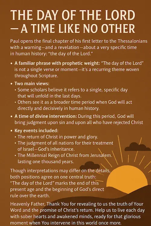 Infographic on the day of the Lord in 1 Thessalonians 5.