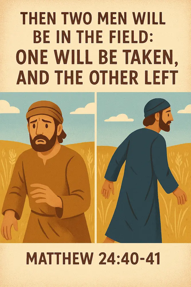 Infographic about the rapture where one will be taken and the other left behind in the Tribulation.