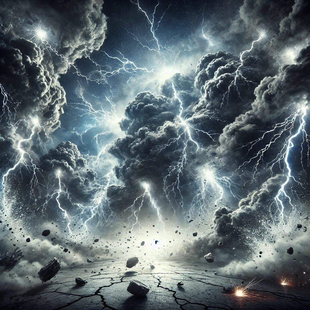 God's wrath upon the earth by earthquake, lightning and hailstorm.