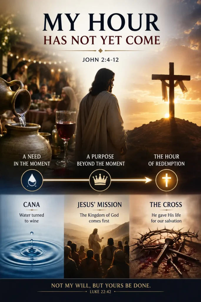 An infographic explaining the meaning and purpose of Jesus' statement that "my hour has not yet come."