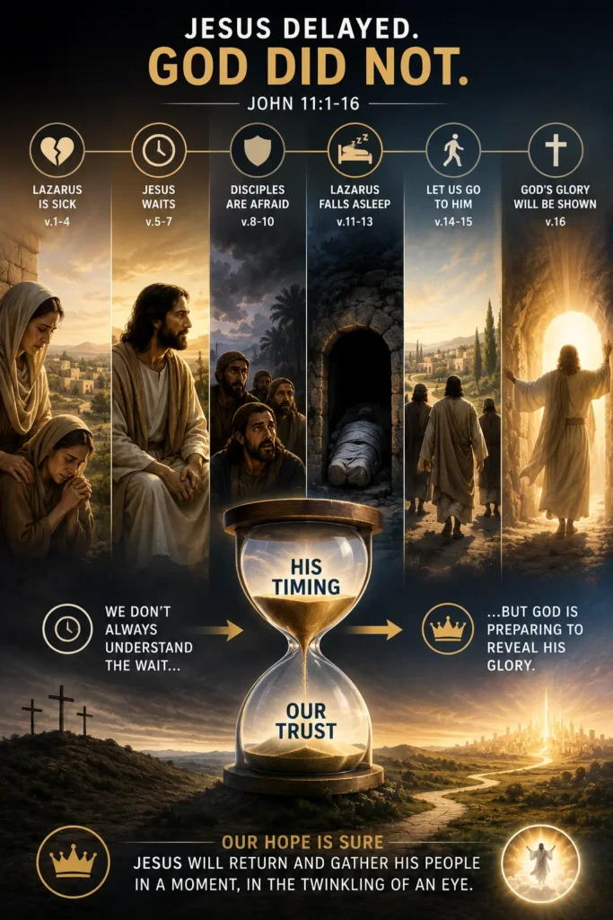 Infographic on the death of Lazarus and the lessons taught by Jesus in John 11.