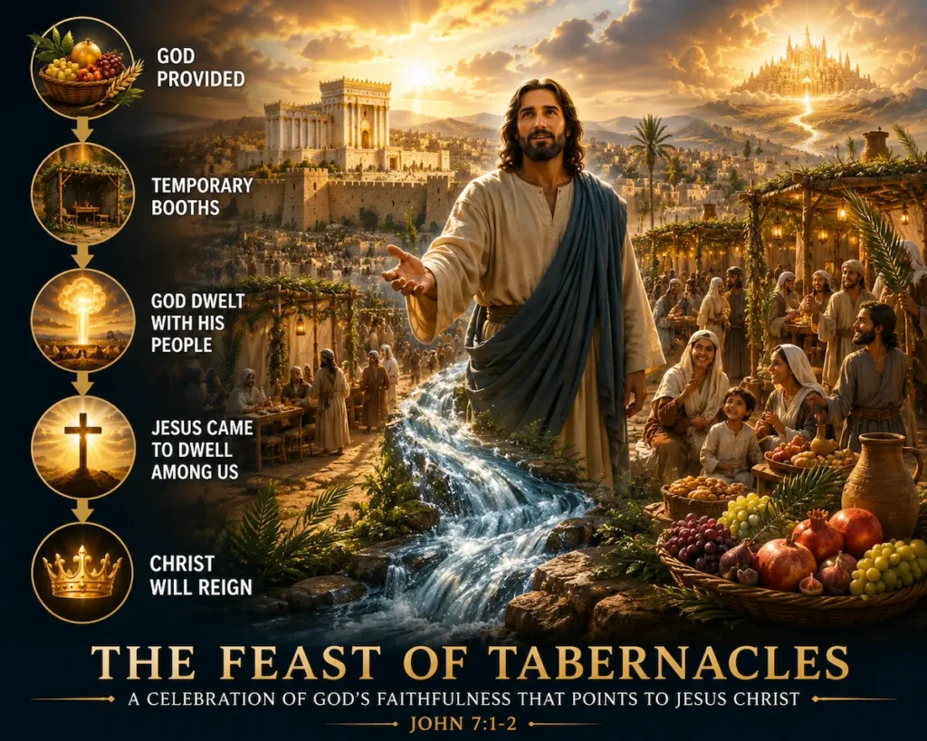 Infographic explaining what is the feast of tabernacles (feast of booths) in John 7.