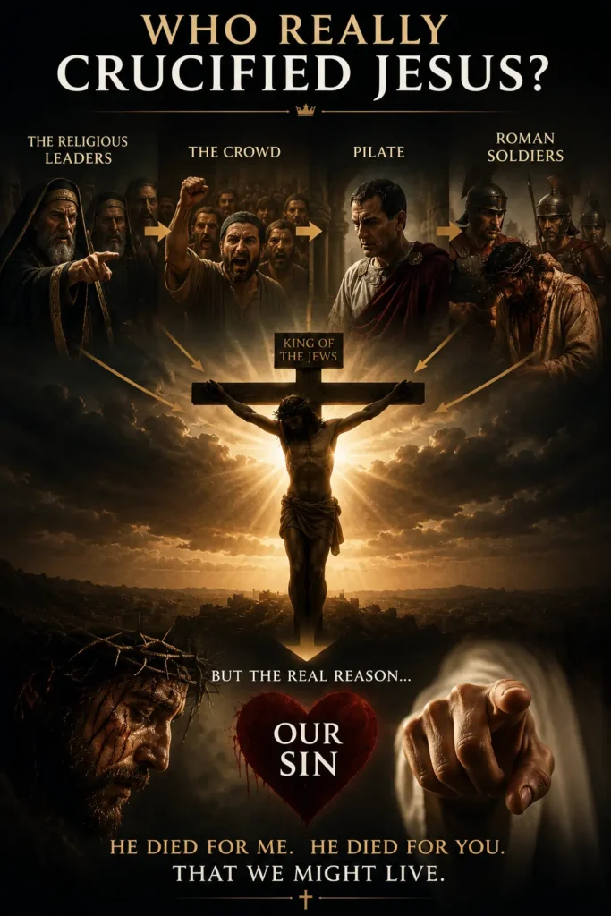 Infographic on the truth about who sentenced Jesus to death. This John 19 image reveals who crucified Jesus.