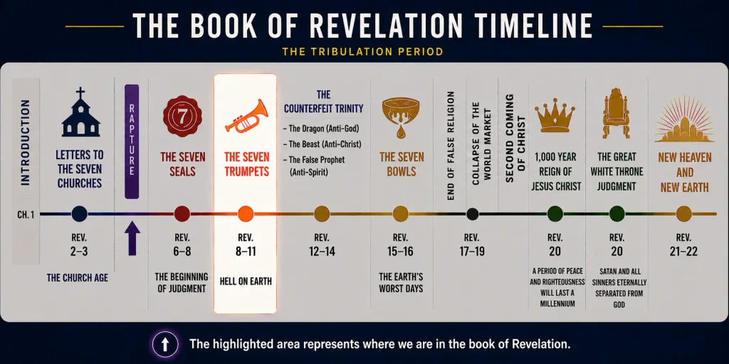 Infographic explaining where we are in REvelation 11 as it relates to the two witnesses and the beast.