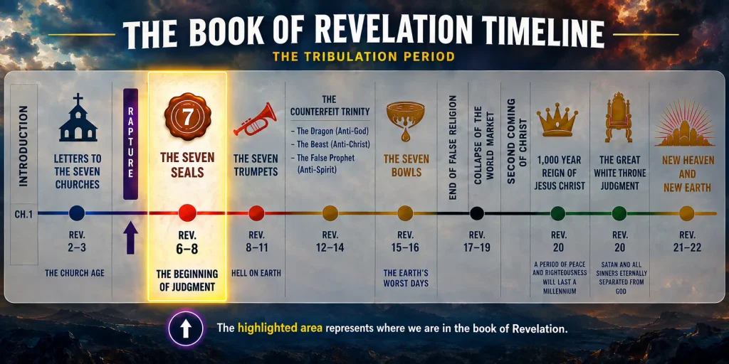 Infographic explaining where the sixth seal of Revelation falls within the Tribulation timeline.