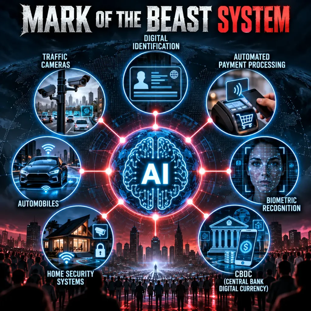 Infographic goes beyond answering the question, Will AI destry humanity? It explains inn biblical terms what the mark of the beast system will look like.