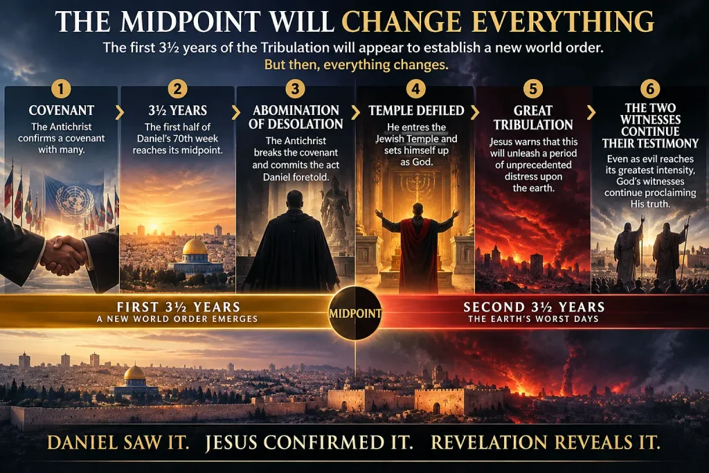 Infographic explaining how the two witnesses will spread the gospel for the period after the midpoint of the Tribulation.