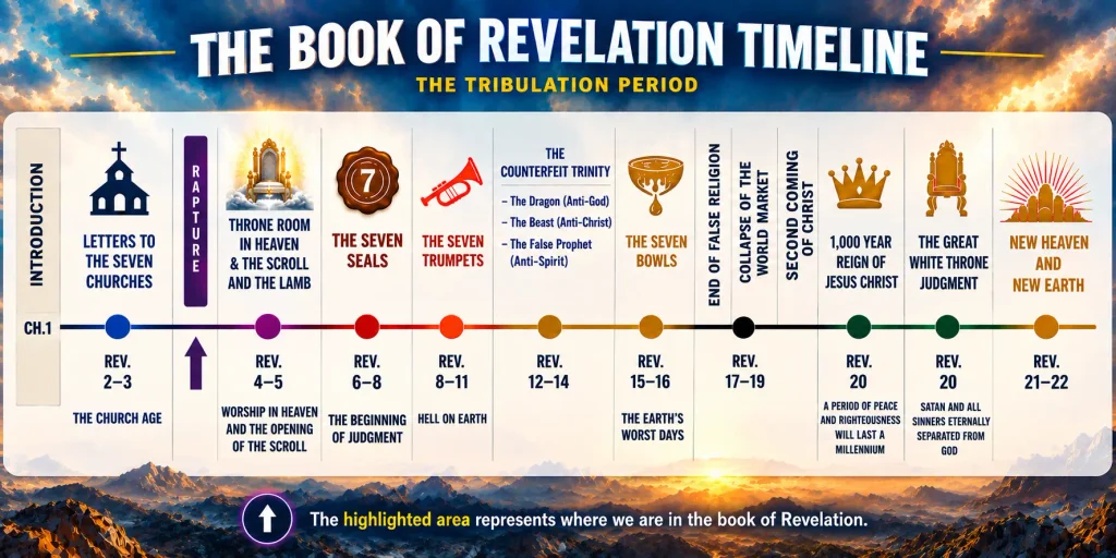 Infographic explaining in more detail the 7 year Tribulation period within the Revelation timeline.